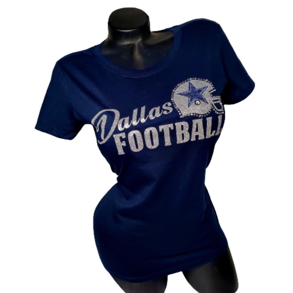 Dallas Football Navy Form Fitted Lt. Weight Jersey Tee with Studs & Swk Crystal